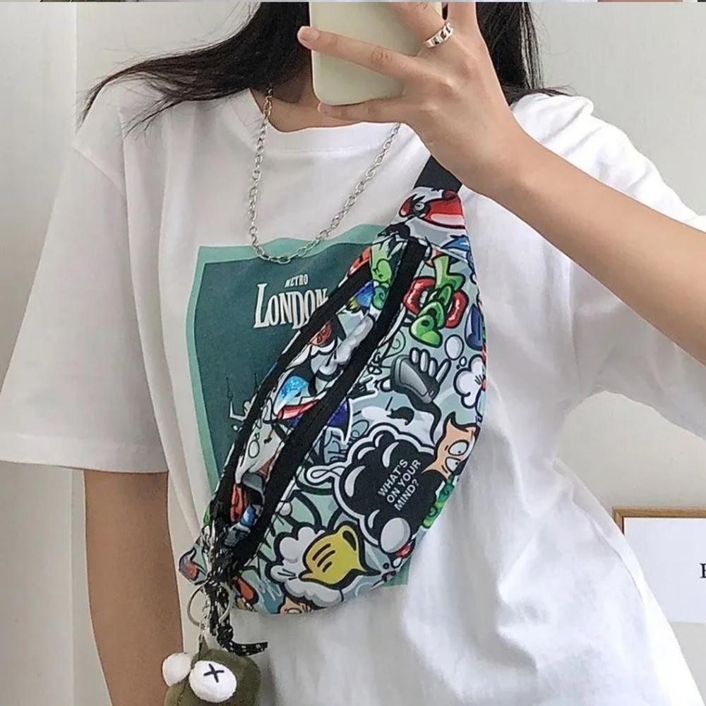 Comic‎ print Crossbody Waist Bag Multicolor